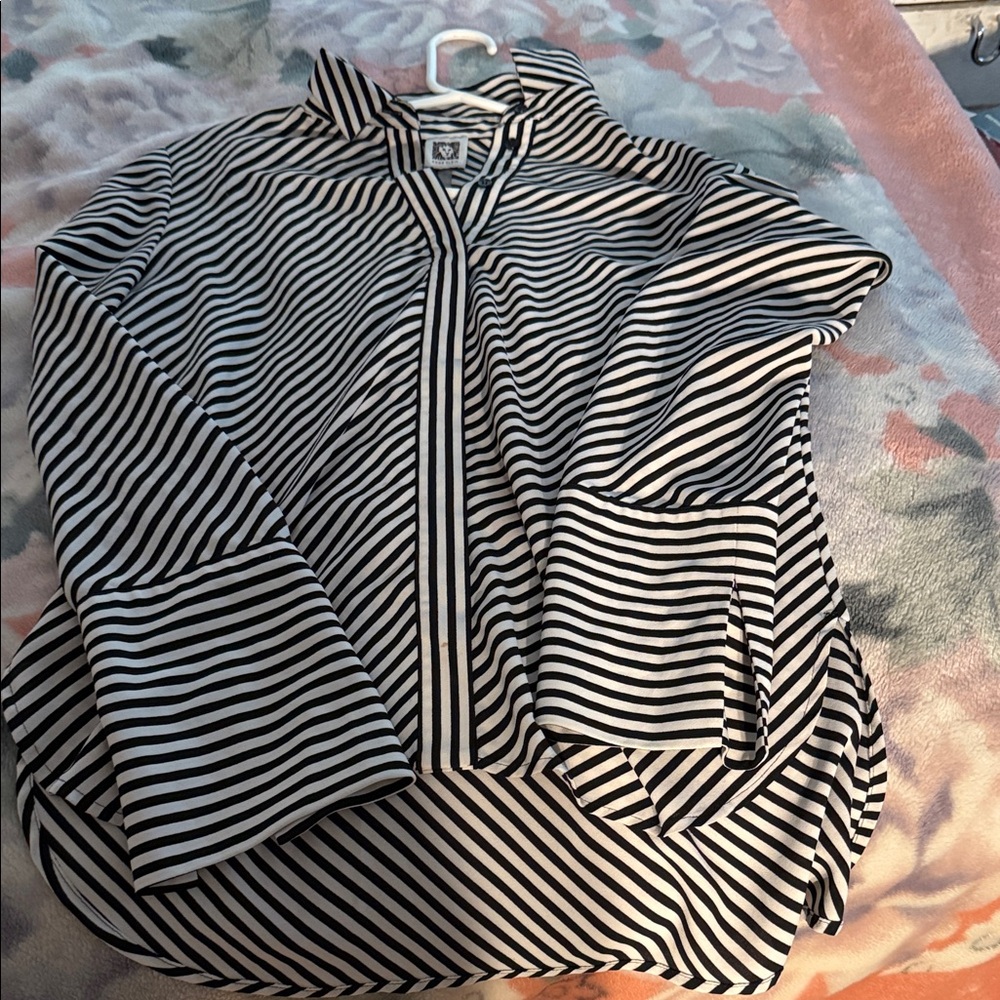 Anne Klein Black and White Striped Hoodie